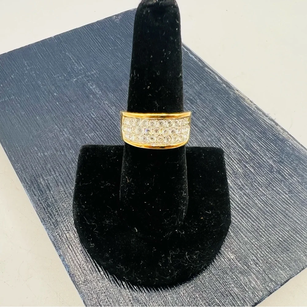 18KT gold overlay cocktail ring size 7 paved rhinestones